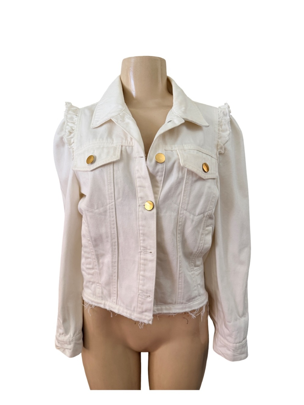 RARE Puff Sleeve Generation Love  Denim Jacket with Gold Buttons Small EUC